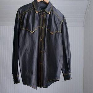 80s/90s Italian black leather western snapup shirt